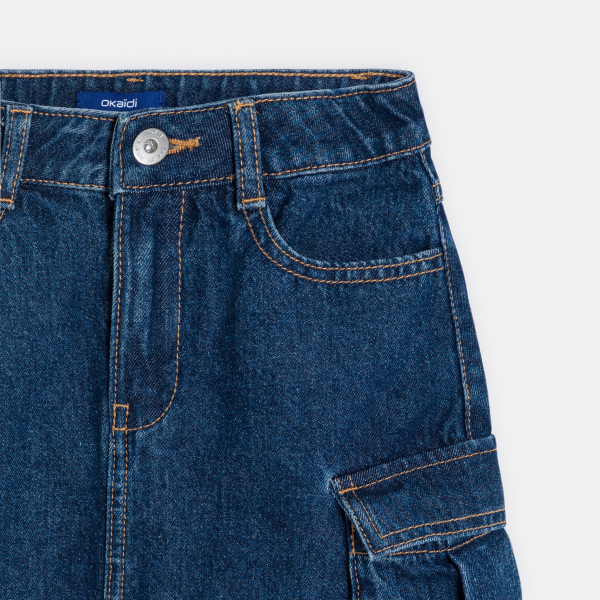 تنورة جينز كارغو، باللون الأزرق، للفتيات